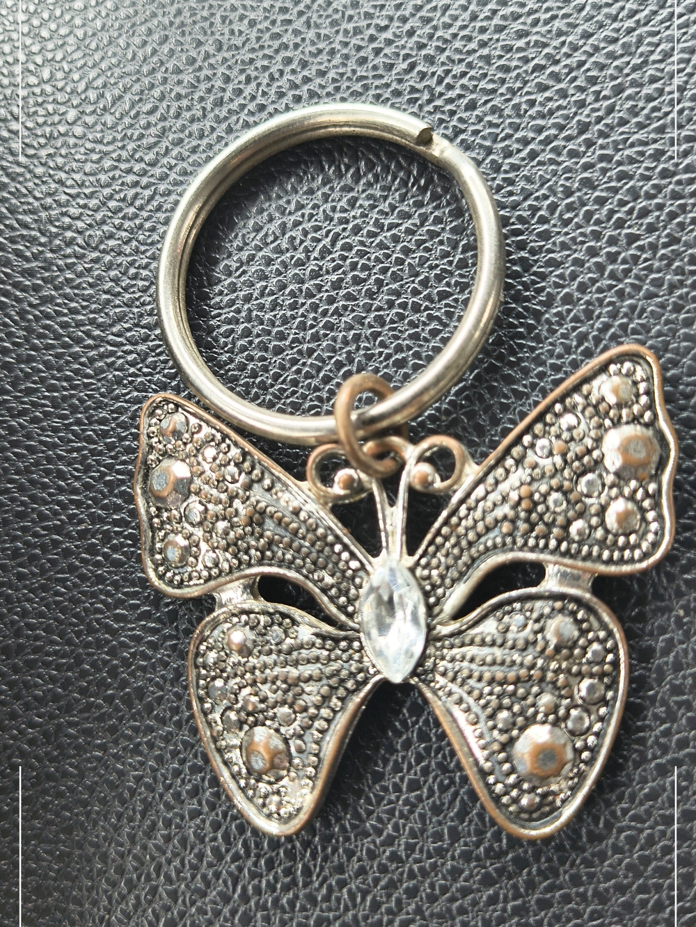 Butterfly Crystal Accent Keyring - Silver-Tone